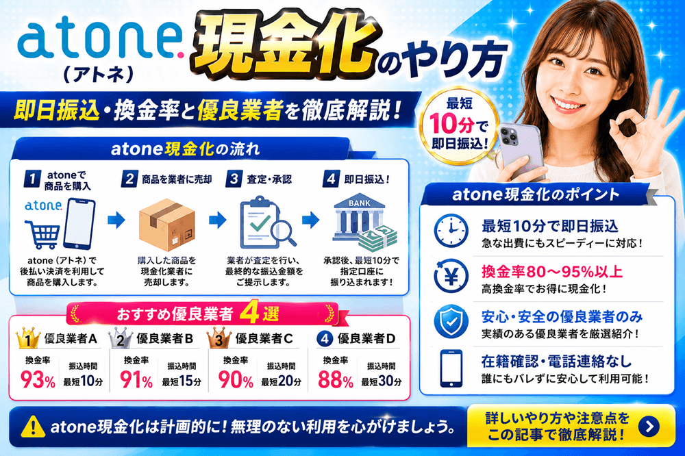 atone（アトネ）現金化のやり方【即日振込・換金率と優良業者を徹底解説】
